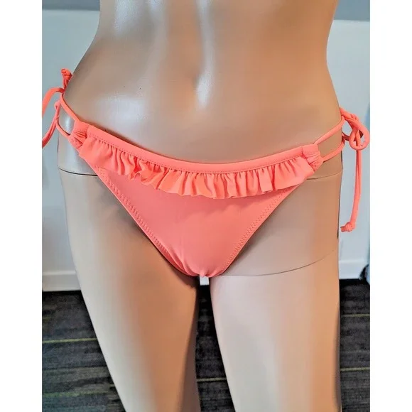 Woman Medium Orange Ruffle Bikini Set Top/ Low Rise Bottom Removable Straps - Picture 10 of 12